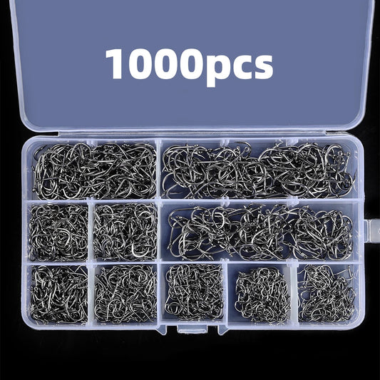 1000PCS Fishing Hooks Set High Carbon Steel