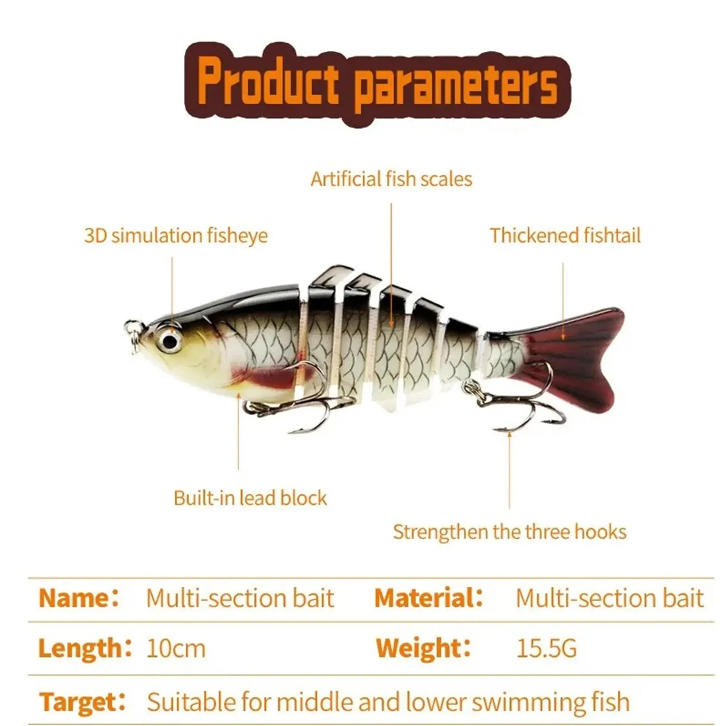 Multi Color Diving Simulation 7 Sections Multi Section Bait - Sungrip